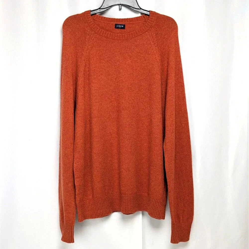 NWOT J. Crew Orange Lambs Wool Long Sleeve Crew Neck Pullover Sweater Men's XL